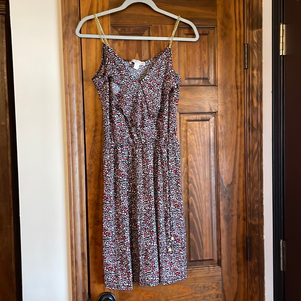 Floral print jersey dress with chain straps